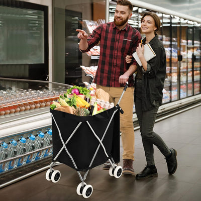 COSTWAY Faltbarer Einkaufstrolley mit Rädern, Kapazität 90 L/55 kg, Handwagen mit Abnehmbarer Oxford