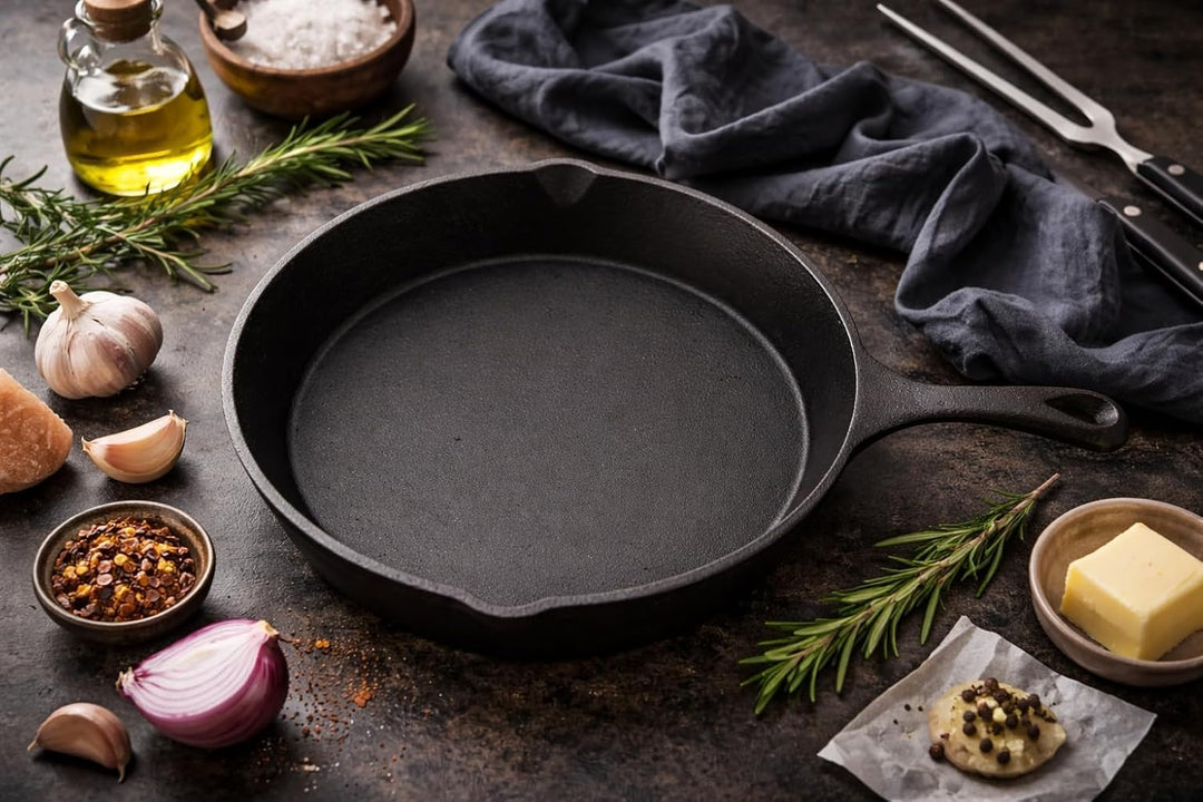 Geda Grill Gusseisenpfanne 30cm, eingebrannt Pfanne Gusseisen Induktion, Cast Iron Pan, Gusspfanne,