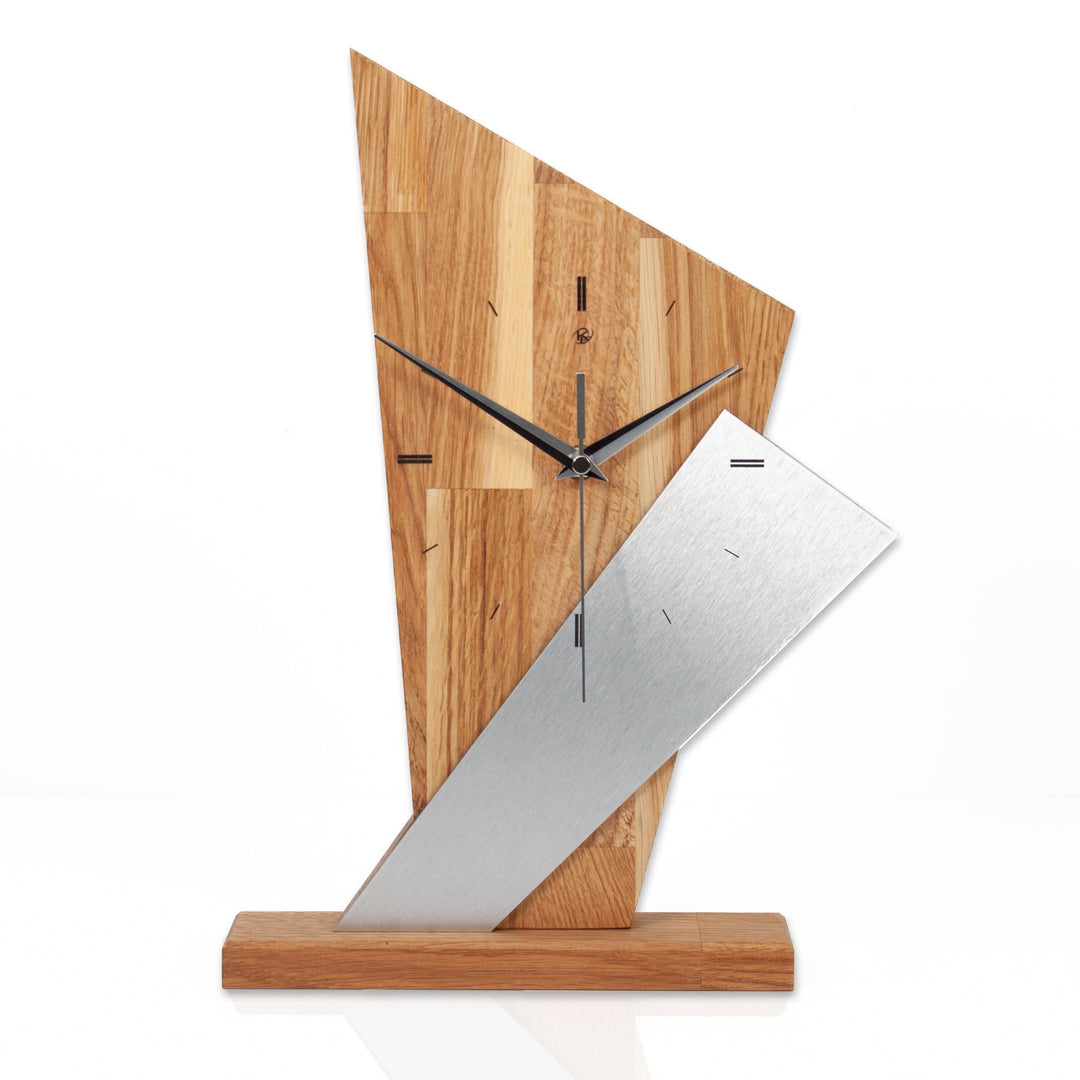 Kreative Feder Designer-Standuhr „Brown Square“ aus Massivholz – Tischuhr in modernem Metallic-Look