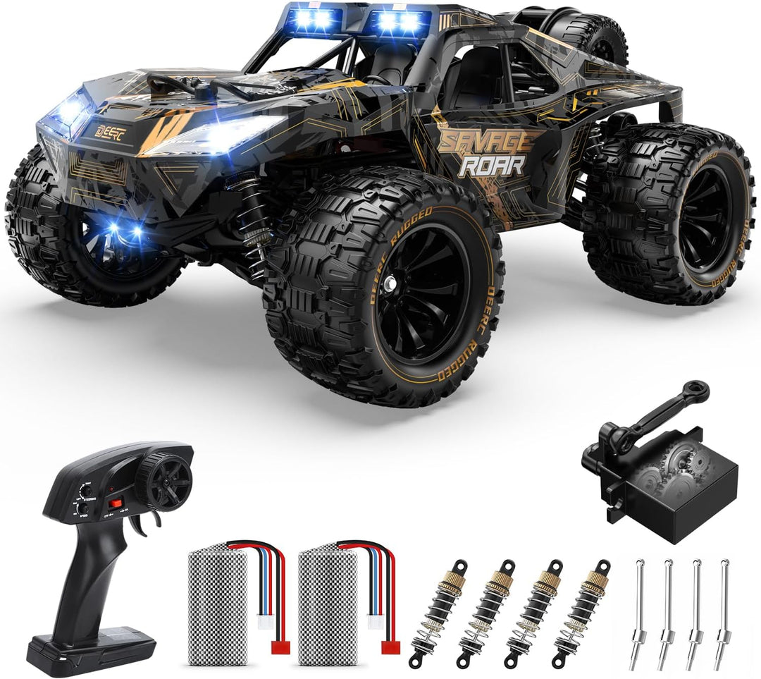 DEERC 1:14 Schnelles RC-Geländeauto, 40 km/h Hochgeschwindigkeits-RC-Truck mit LED-Scheinwerfer für