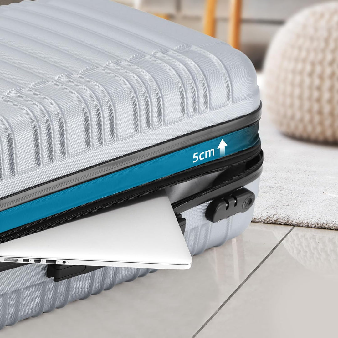 BEIBYE Hartschalen Koffer Trolley Rollkoffer Reisekoffer Zwillingsrollen Kofferset (Silber, Set) Sil