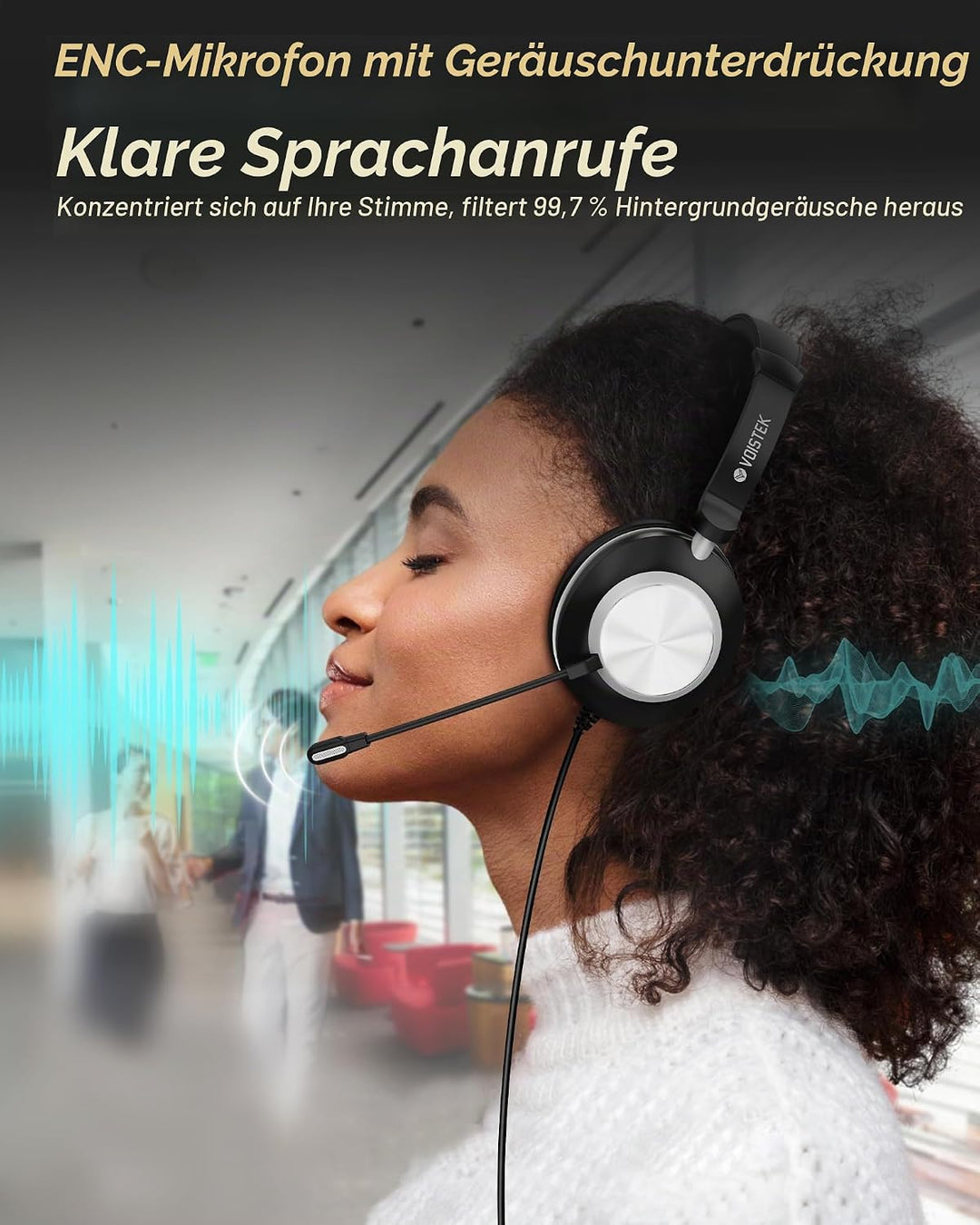 Voistek USB Headset mit Mikrofon für PC Laptop,Typ-C,USB &amp; 3,5mm Klinke 3-in-1 Kabel-Kopfhörer,Geräu