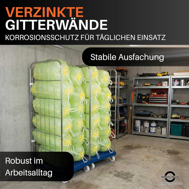 2X Gitterwagen für gelbe Säcke mit 3 Seitengittern – 2er Set Rollbehälter mit 1650 mm Vzb als Perfek