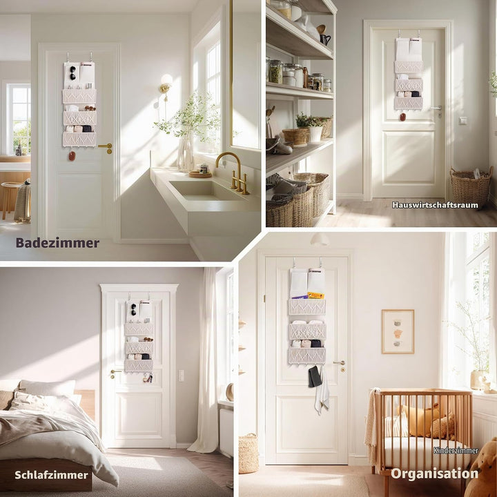 Hängeorganizer mit 3 Taschen, Boho Makramee Wand Organizer mit Haken, Hängende Aufbewahrung aus Baum