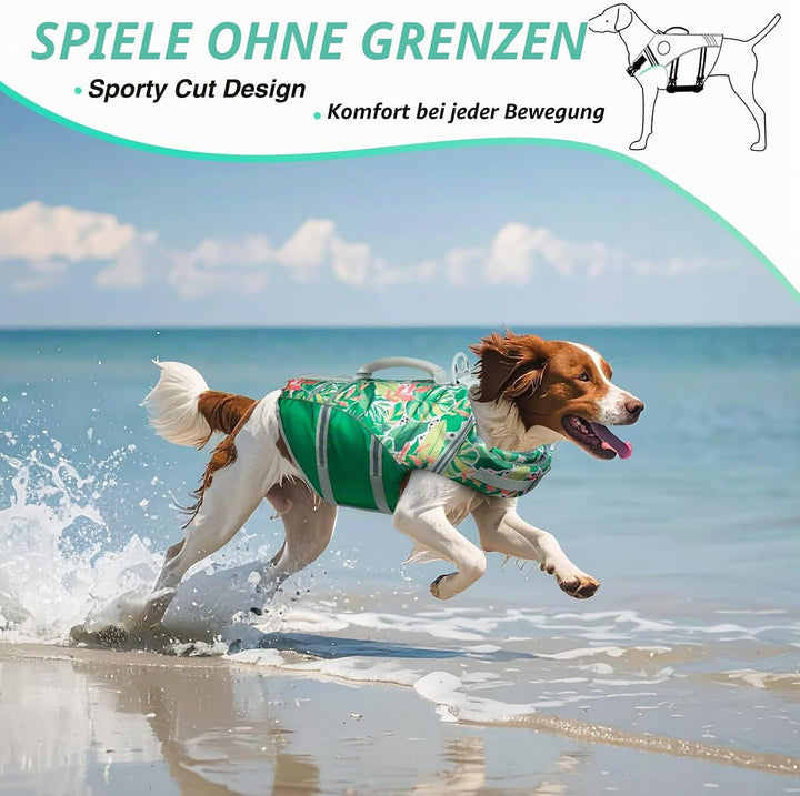 VIVAGLORY Hunde Schwimmweste Sports Style Hundeschwimmweste, S, Grün | Hundeweste Schwimmen Rettungs
