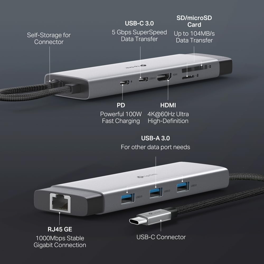 TP-Link UH9120C Docking Station USB C Hub PD100W, 4K 60Hz HDMI, 1× USB C, 3× USB A, Gigabit Ethernet