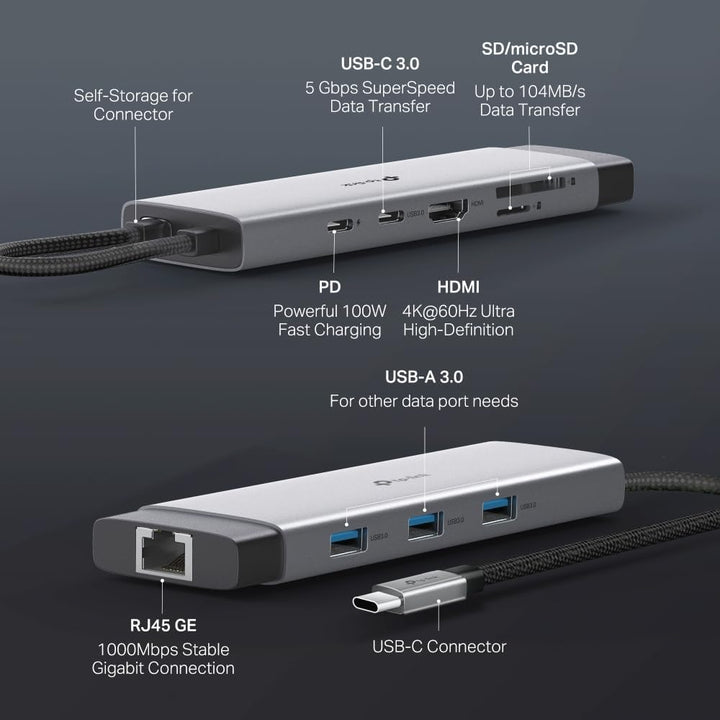 TP-Link UH9120C Docking Station USB C Hub PD100W, 4K 60Hz HDMI, 1× USB C, 3× USB A, Gigabit Ethernet