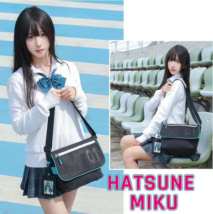 FIREFIRST Hatsune Miku & Kagamine Rin Lens Crossbody Messenger Schultertasche Türkis W33×H23×D13（cm）
