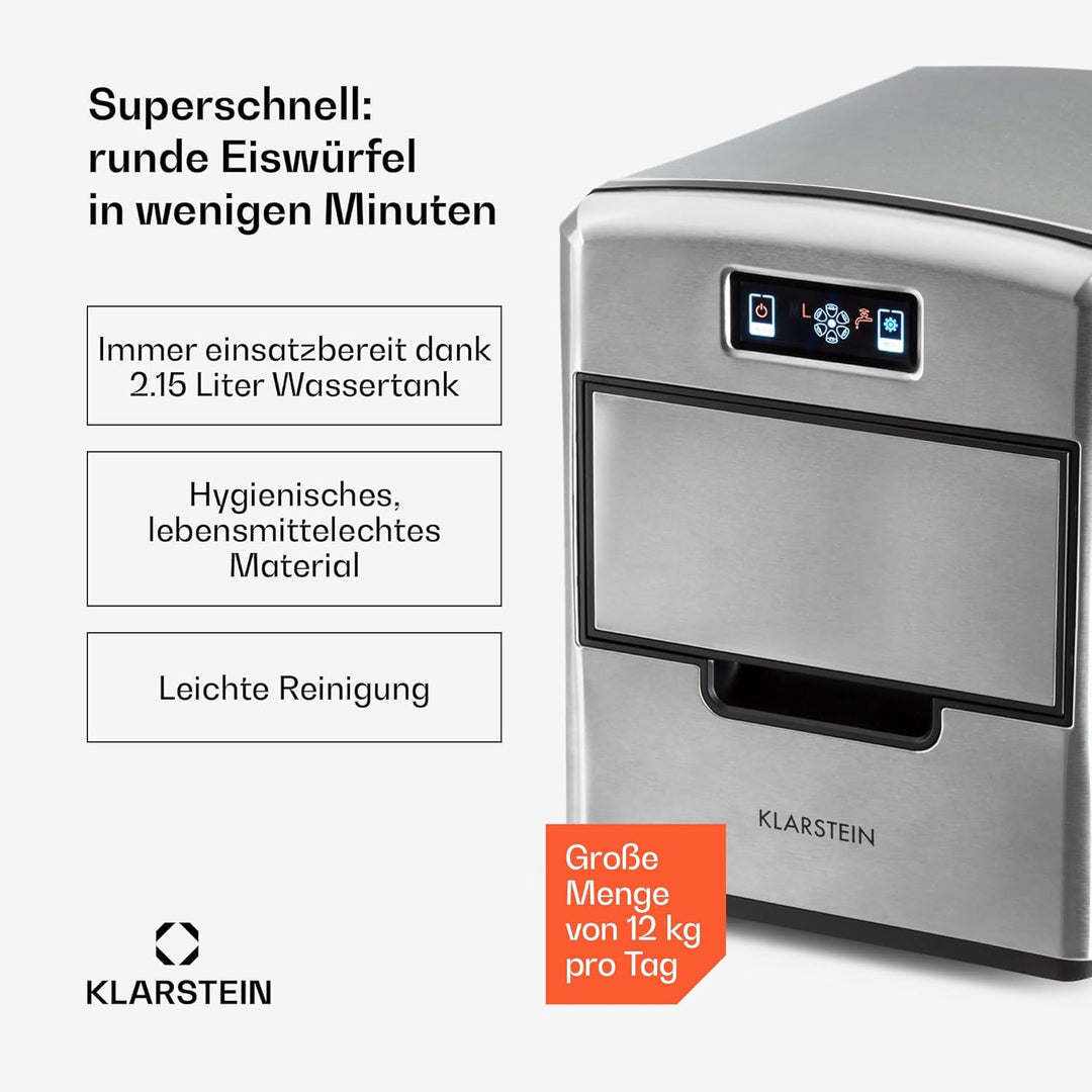 Klarstein Metropolitan - Eiswürfelbereiter, Eiswürfelmaschine, digitales Display, 12 kg Eiswürfel in