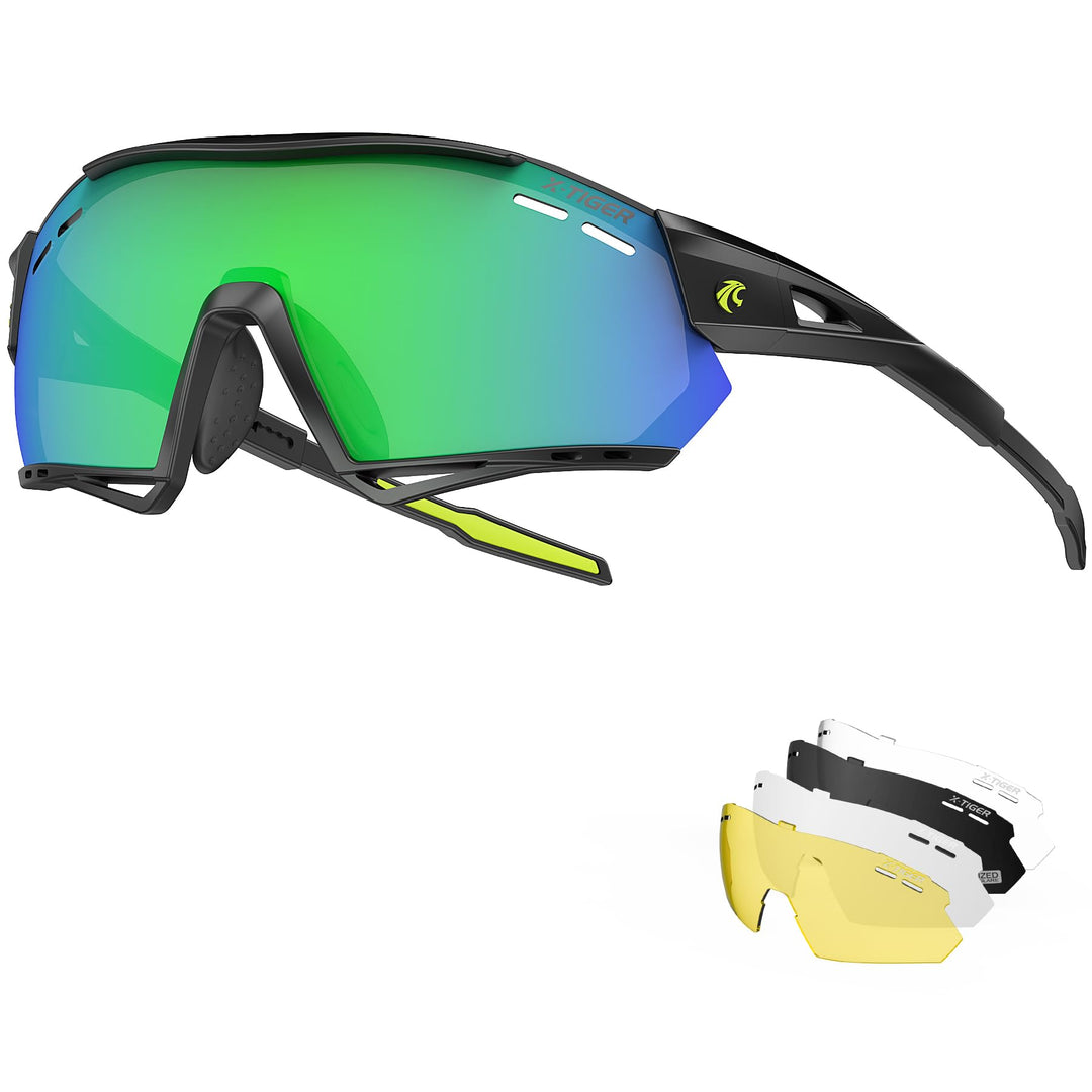 X-TIGER Fahrradbrille, UV400 mit 5 Wechselgläser,Herren Damen Sportbrille, Starker TR90 Frame,Outdoo