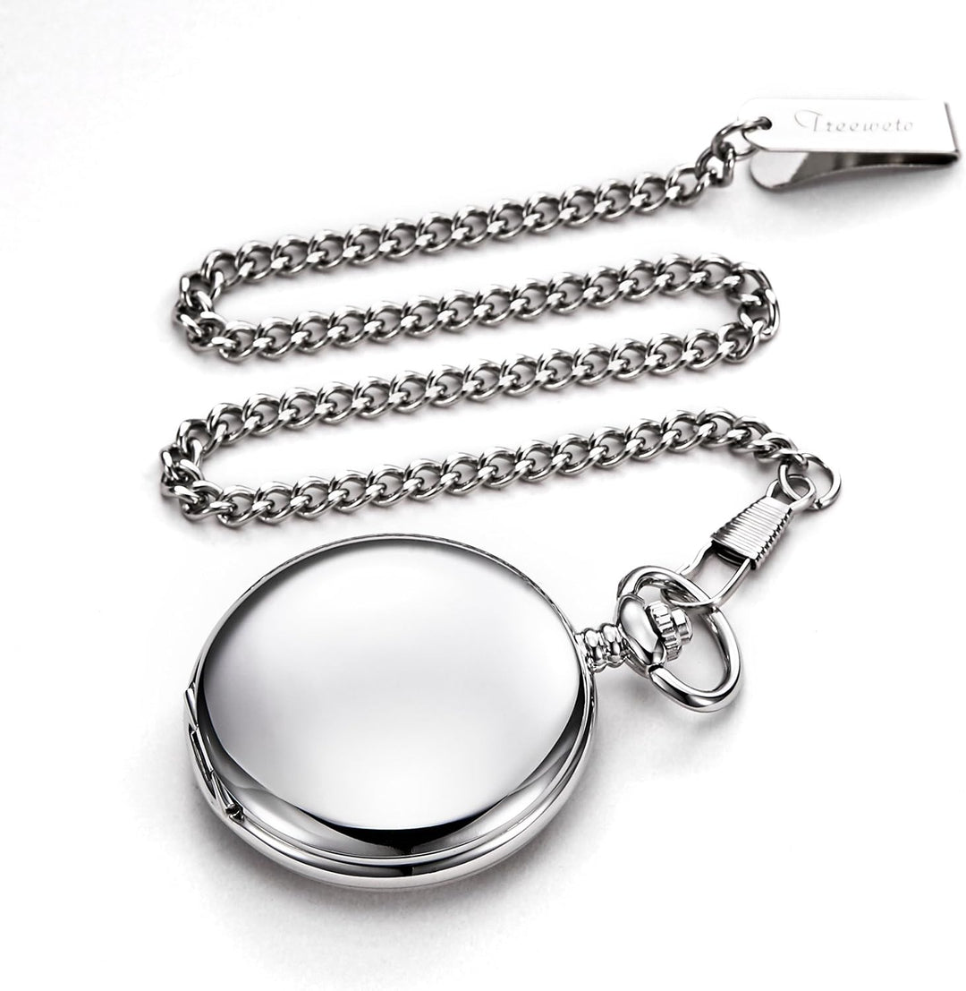 TREEWETO Men's Pocket Watches Smooth Golden/Silver Antique Mechanical Pocket Watch for Men Women wit