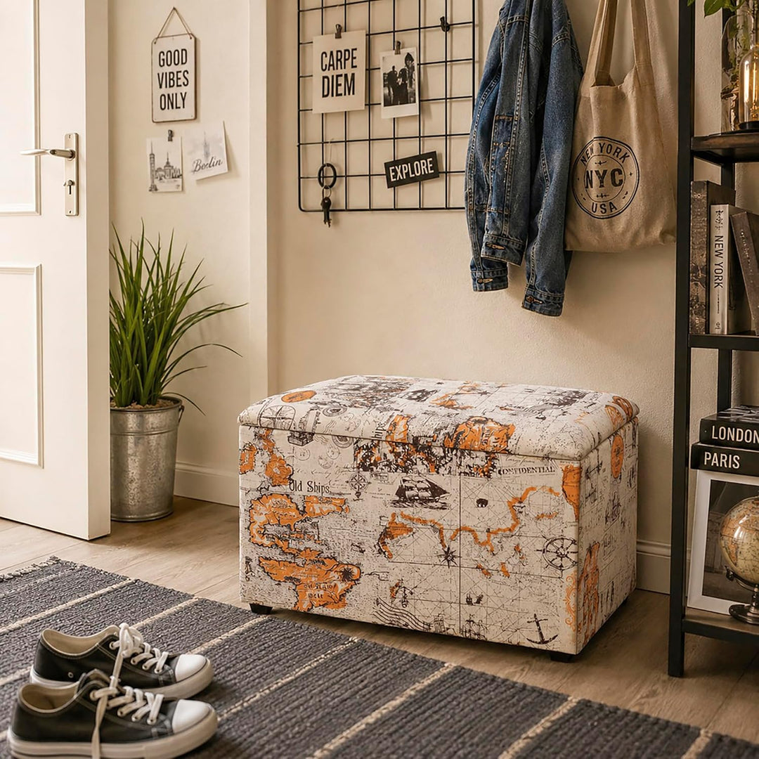 HAKU Möbel Sitztruhe, MDF, Motiv, B 65 x T 40 x H 42 cm Voyage 65 x 40 x H 42 cm Motiv, Voyage 65 x