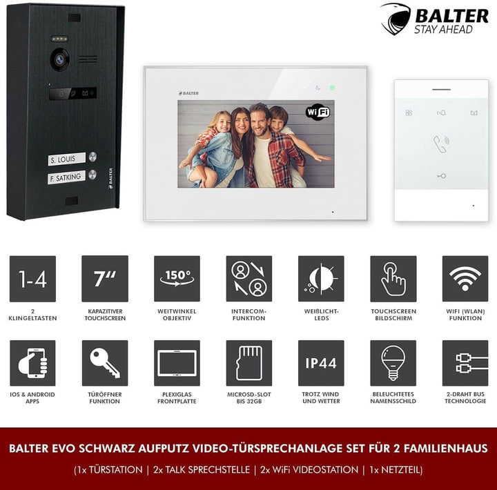Nonic Balter EVO Aufputz Video-Türsprechanlagen WLAN Set 2 Familienhaus (1x Türstation mit Kamera Sc