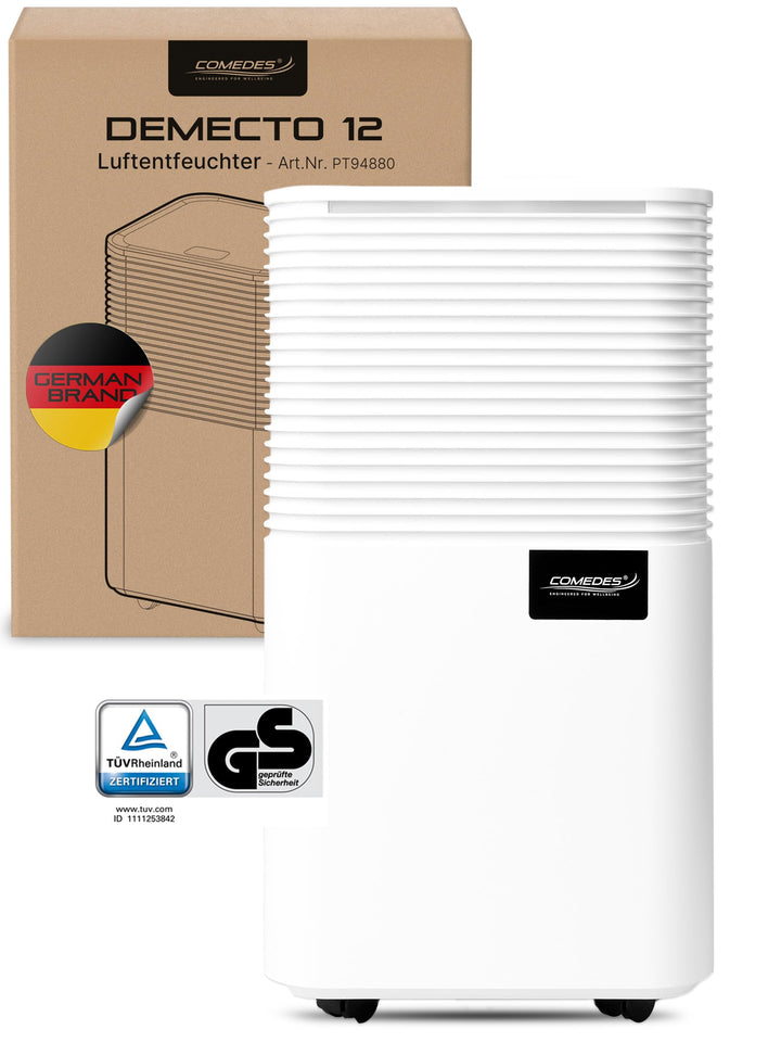 Comedes® Luftentfeuchter 12l / 24h - geräuscharmer Entfeuchter mit Rollen - leise & stromsparende Lu