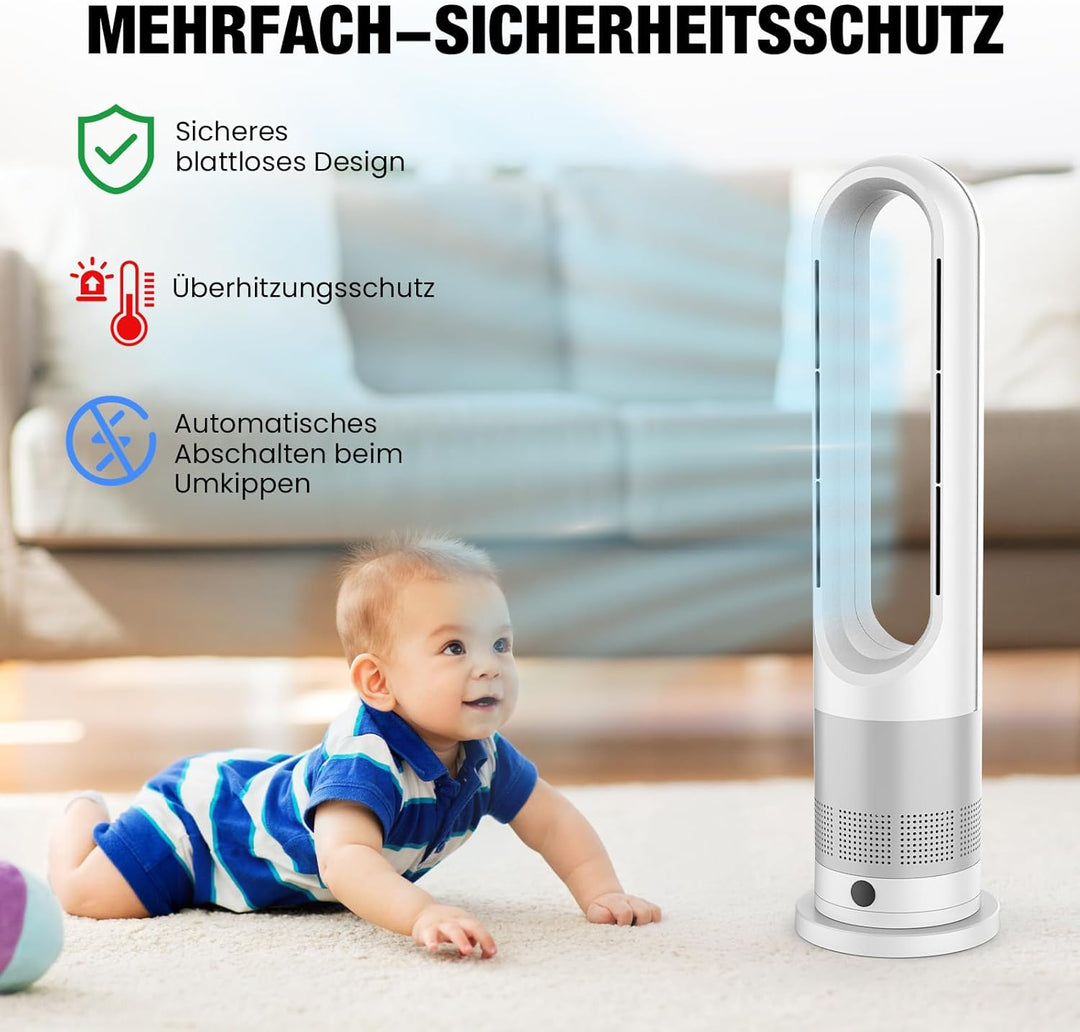 Turmventilator, Rotorlos Ventilator mit Kühlung und Heizen, Luftkühler sehr Leise, 8 Stufen Tower-Ve
