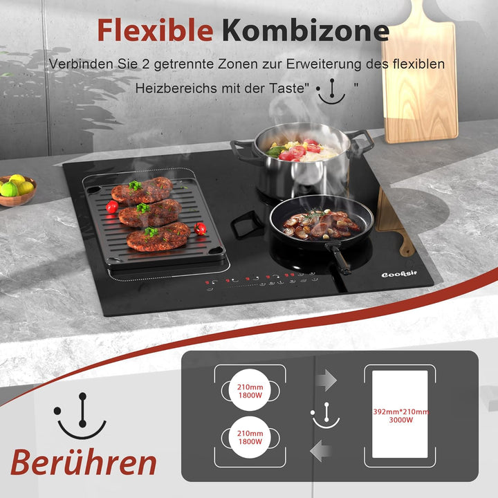 Induktionskochfeld mit Stecker, Cooksir Induktions Kochfeld 4 Platten, Einbau 60CM, Flexible Kombini