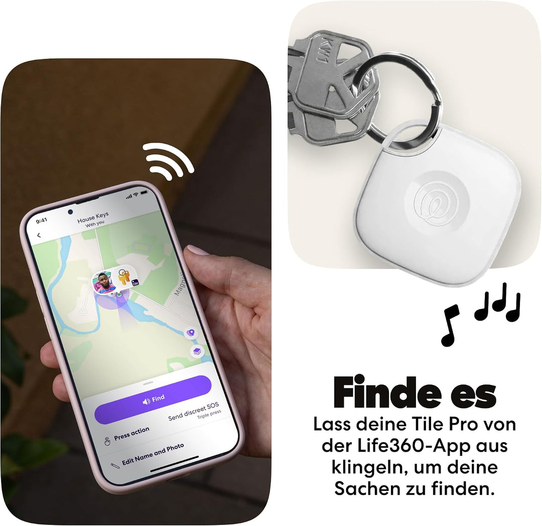Tile by Life360 Mate - Bluetooth-Tracker, Schlüssel- und Gegenstandsfinder für Schlüssel, Taschen un
