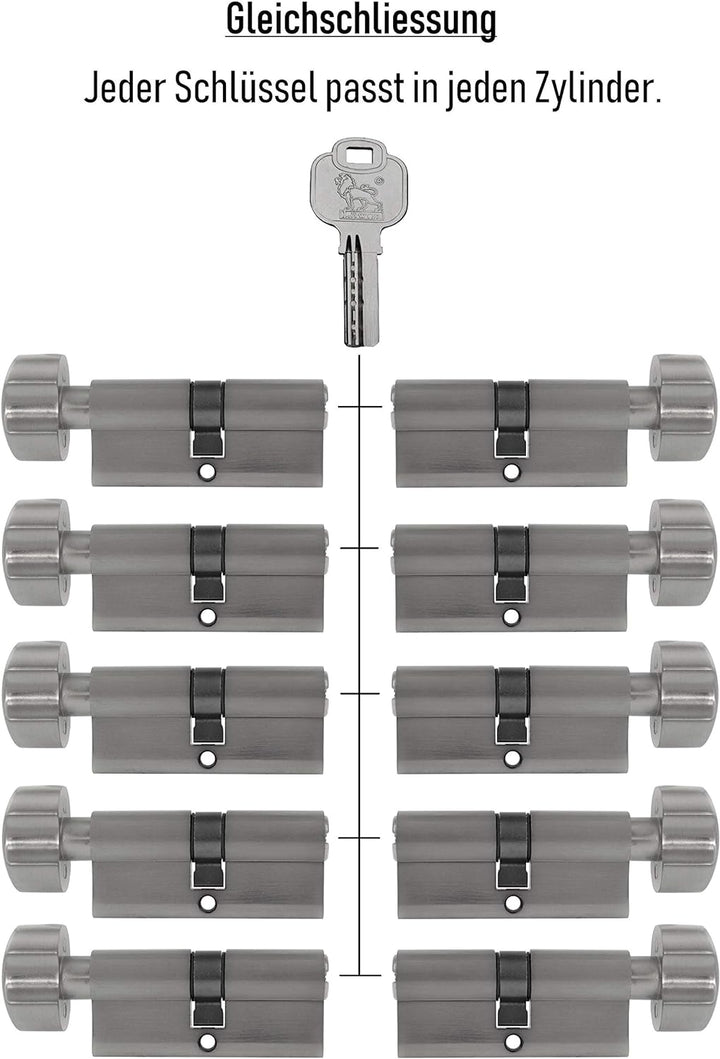 Gleichschliessende Schliesszylinder 60 mm (30/30 mm) inkl. 3 Schlüssel pro Zylinder (Zylinderanzahl