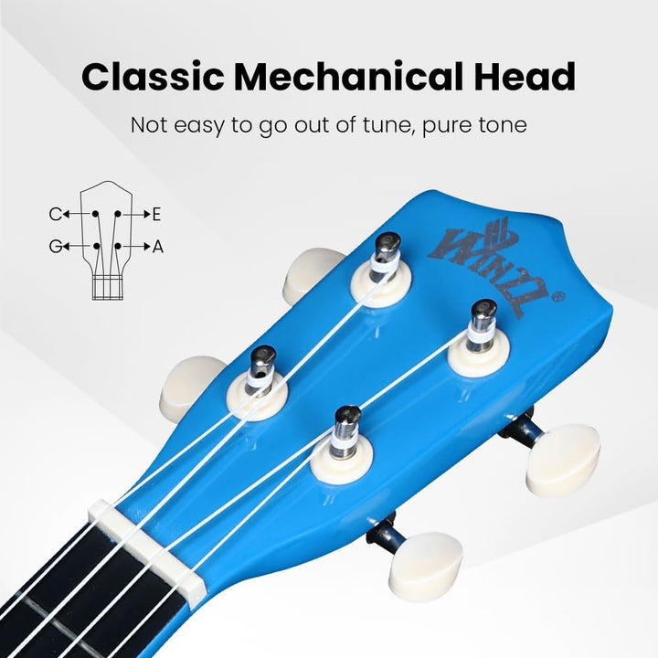 Winzz Sopran Ukulele Starter Kit für Anfänger mit Tasche, Clip-On Tuner, Zusätzlichen Saiten, Gurt,
