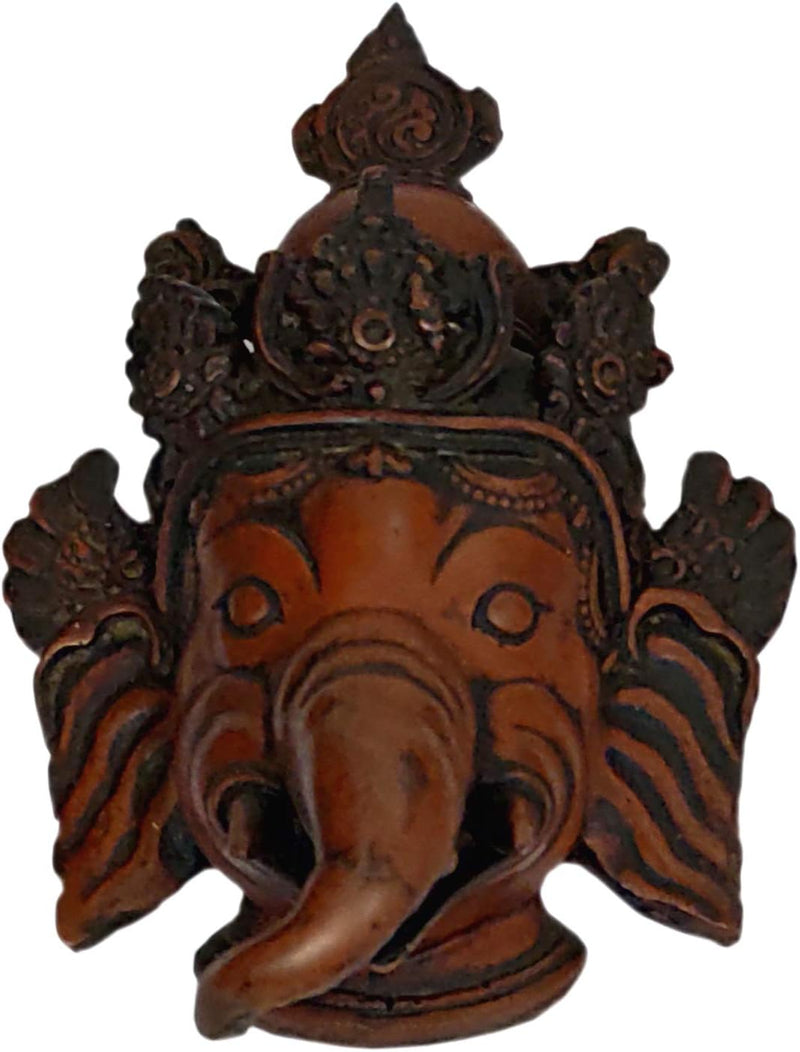 Purpledip Resin Idol Krodhit Ganesha: Dakshin Murti Angry Ganapathi Wall Hanging Stone Finish Mask (