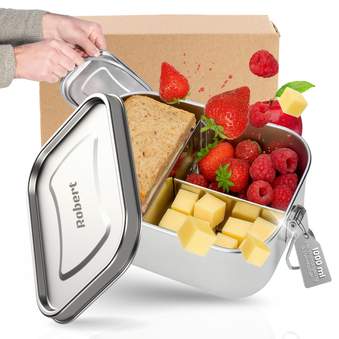 Personalisierte Brotdose Edelstahl 1000 ml - Robuste Lunchbox für Kinder & Erwachsene inkl. Dichtung