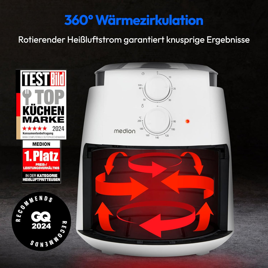 MEDION P30 L Heissluftfritteuse (4,7 Liter, Airfryer, 1500 Watt, einfache Bedienung, ölfreies Fritti