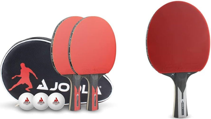 JOOLA Tischtennis Set Duo Carbon 2 Tischtennisschläger + 3 Tischtennisbälle + Tischtennishülle, rot/