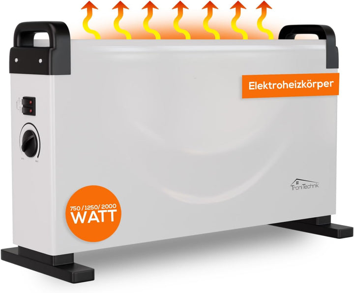 Tronitechnik® Elektroheizer Konvektor Heizgerät Heizkörper mit 3 Leistungsstufen 750/1250/2000 Watt,