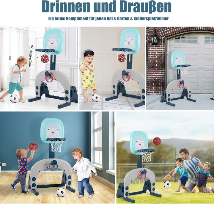 Hadwin Basketballkorb Kinder, 3 in 1 Basketballständer Set mit Fussballtor Ringwurf, Höhenverstellba