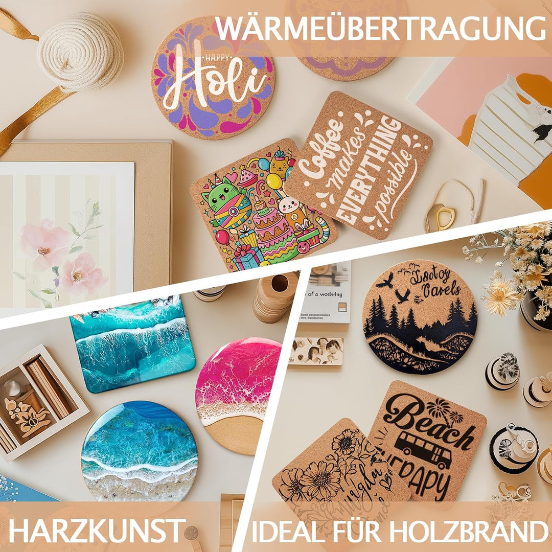 60 Stück Korkuntersetzer für Getränke, GOH DODD Saugfähige Blanke Untersetzer für Deko, Geeignet für