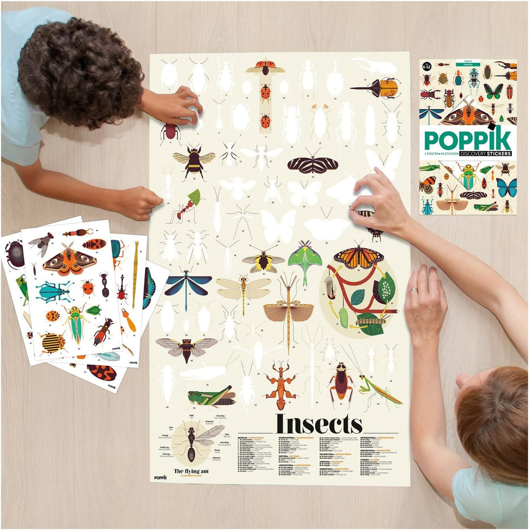 POPPIK 1841225 Sticker-Poster, Insekten, interaktives Lernposter mit Aufklebern, mehrsprachiges Inse