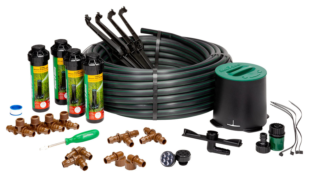 Rain Bird 32HE In-Ground Pro Rotor Pop-Up Sprinklersystem Kit mit Click-N-Go Gartenschlauchanschluss