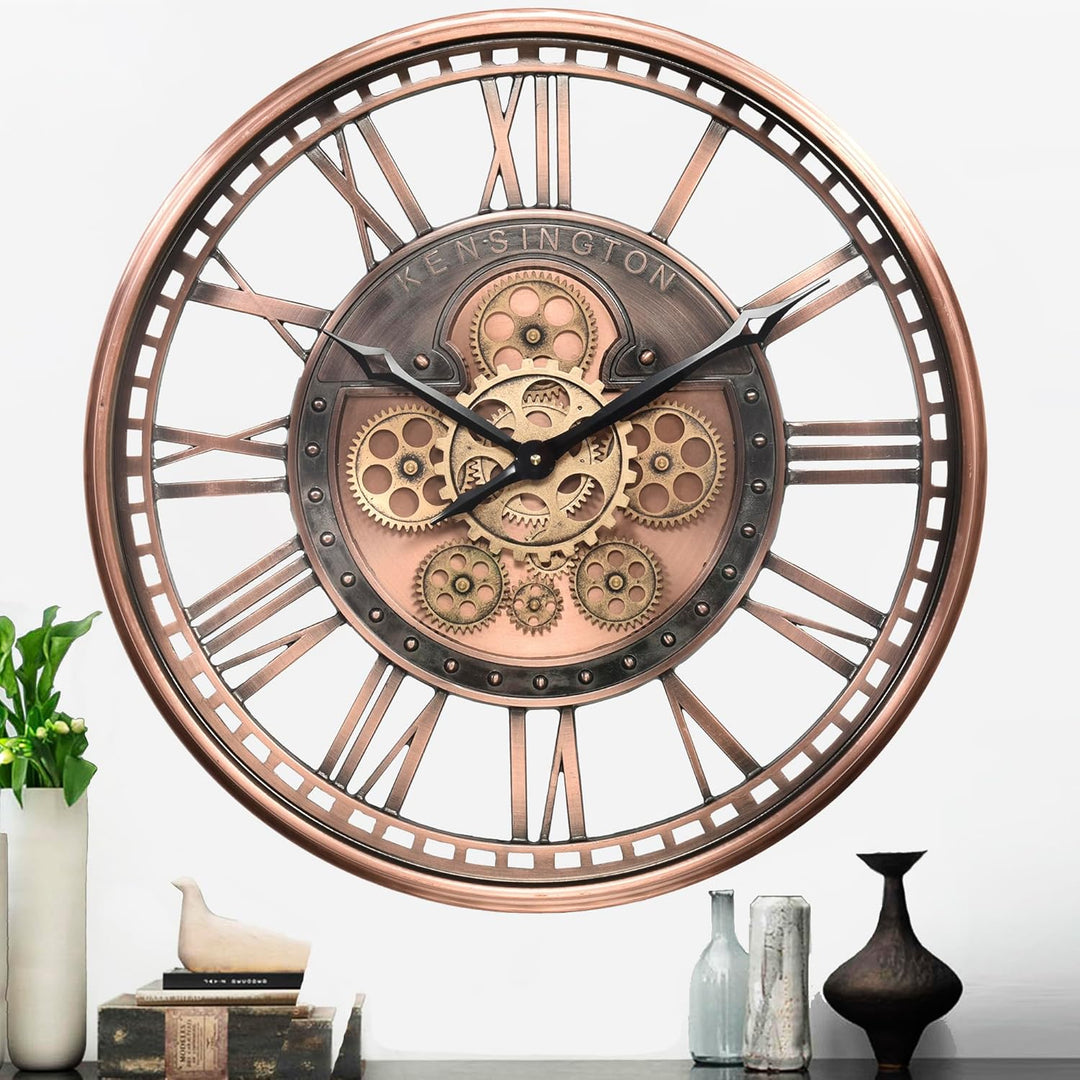 CLXEAST Moderne Wanduhr mit beweglichem Getriebe, Bronze, Kupfer, römische Zahlen (53,5 cm) Römische