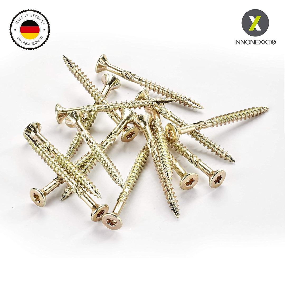 INNONEXXT® Premium Spanplattenschrauben | 4,5 x 45 mm | Fräsrippen | Cut-Spitze | Terrassenschrauben