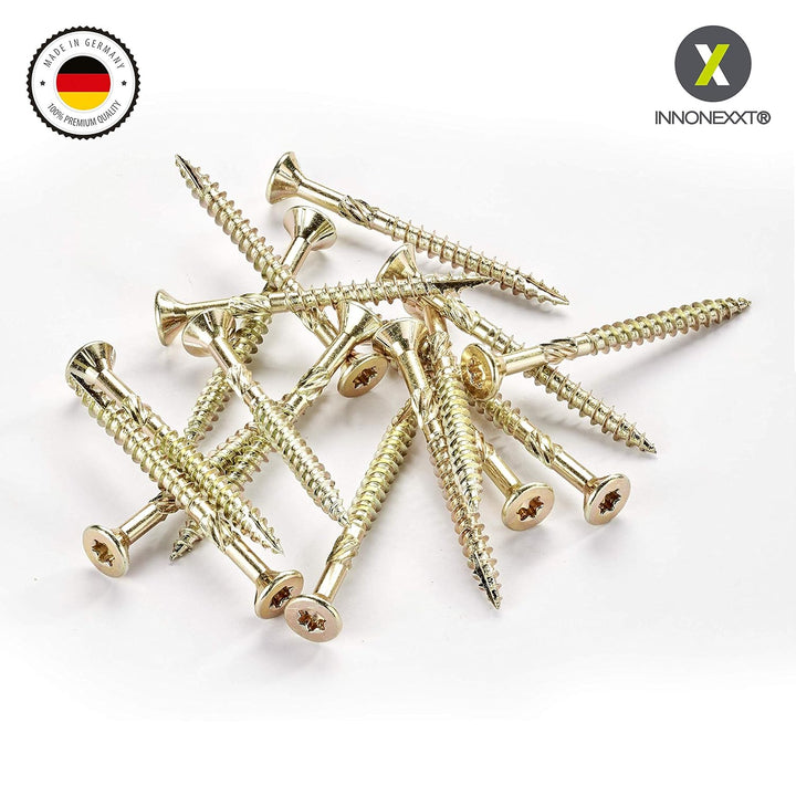 INNONEXXT® Premium Spanplattenschrauben | 4,5 x 45 mm | Fräsrippen | Cut-Spitze | Terrassenschrauben