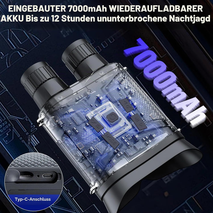 4K Nachtsichtgerät Jagd mit 7000mAh Akku – Digitales Infrarot Fernglas mit 3" LCD, 800m Reichweite,