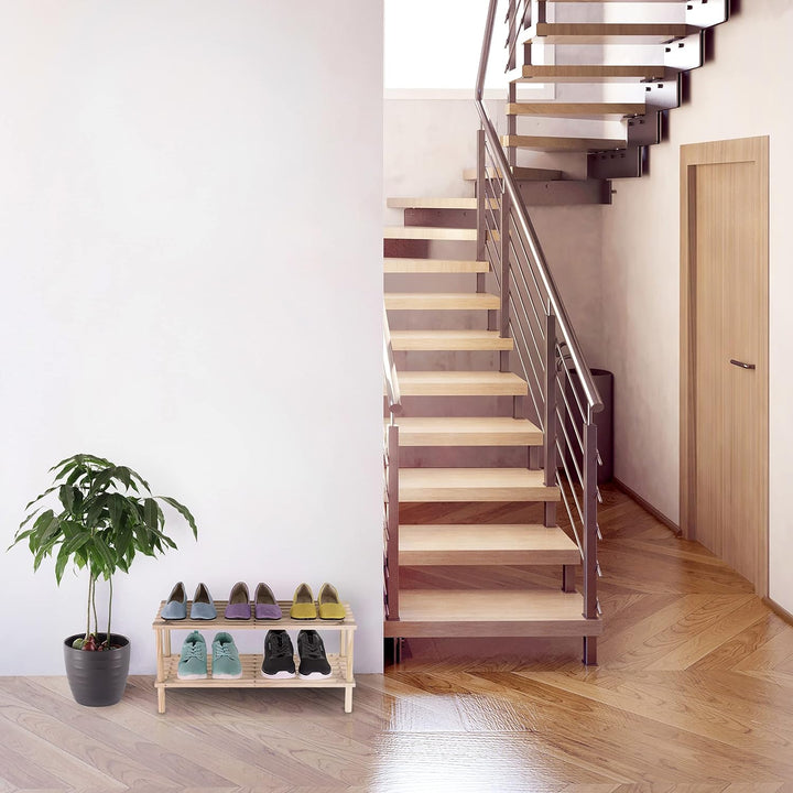Relaxdays Schuhregal Holz, schmaler Schuhständer mit 2 Ebenen, bis zu 4 Paar Schuhe, H x B x T: 29,5