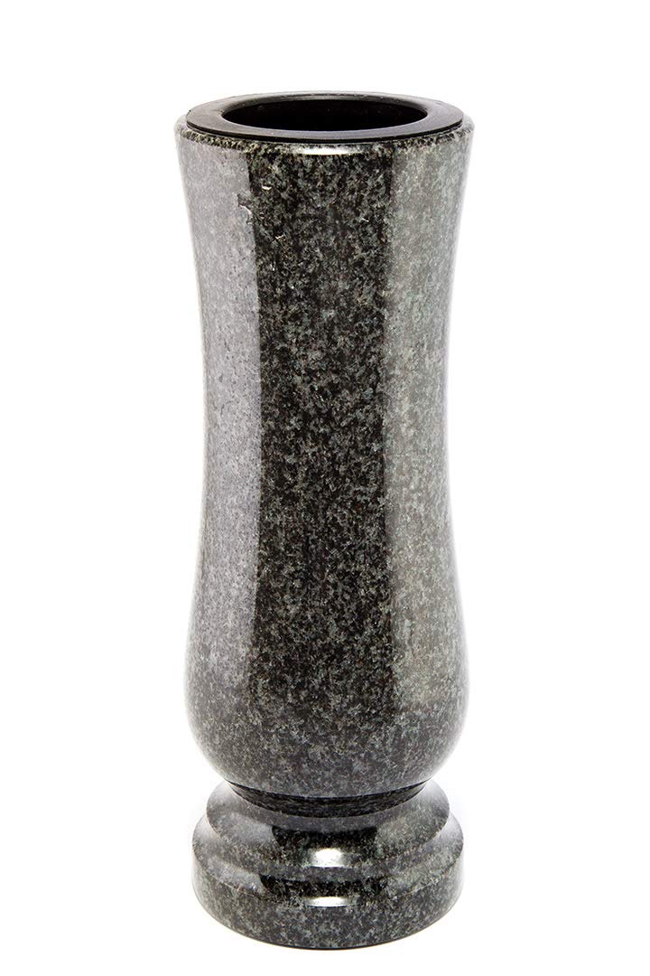 Afterglow Stilvolle Grabvase aus echtem Granit Impala hell Höhe 27 cm/Ø 11 cm Grabschmuck wetterfest
