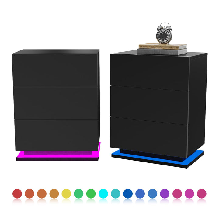 Lvhecforhm 2er Set Nachttisch Schwarz, Nachttische Hochglanz Front, Nachttisch Schwarz mit 3 Schubla