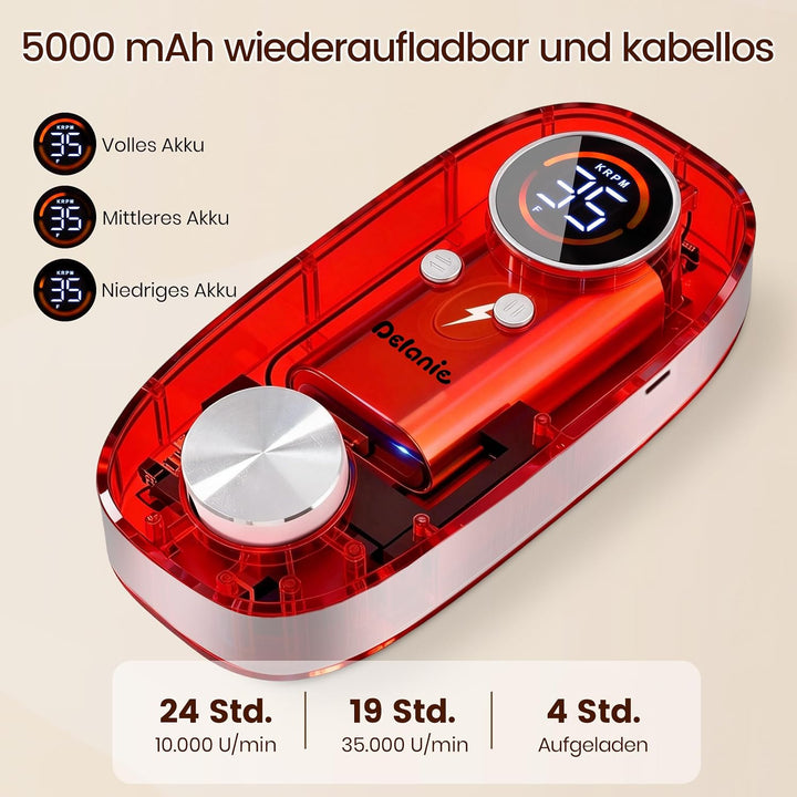 Delanie elektrische Nagelfräser für Gelnägel 35000 U/min, wiederaufladbar Fräser für Nägel mit 5000