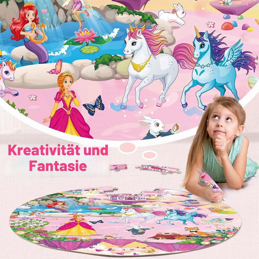SYNARRY Grosse Einhorn Prinzessin Boden Puzzle für Kinder ab 3 4 5 6 7 8 Jahren, 70 Teile Kinderpuzz