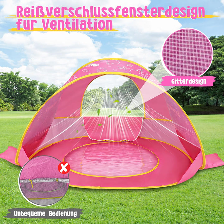 JONRRYIN Pop-up Strandmuschel Baby, Strandzelt mit UV-Schutz 50+, Tragetasche, 4 Heringen, Leichtes