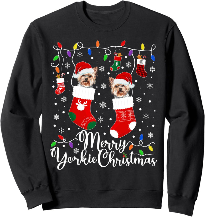Frohe Yorkie-Weihnachtsfeier mit Yorkshire-Terrier Sweatshirt