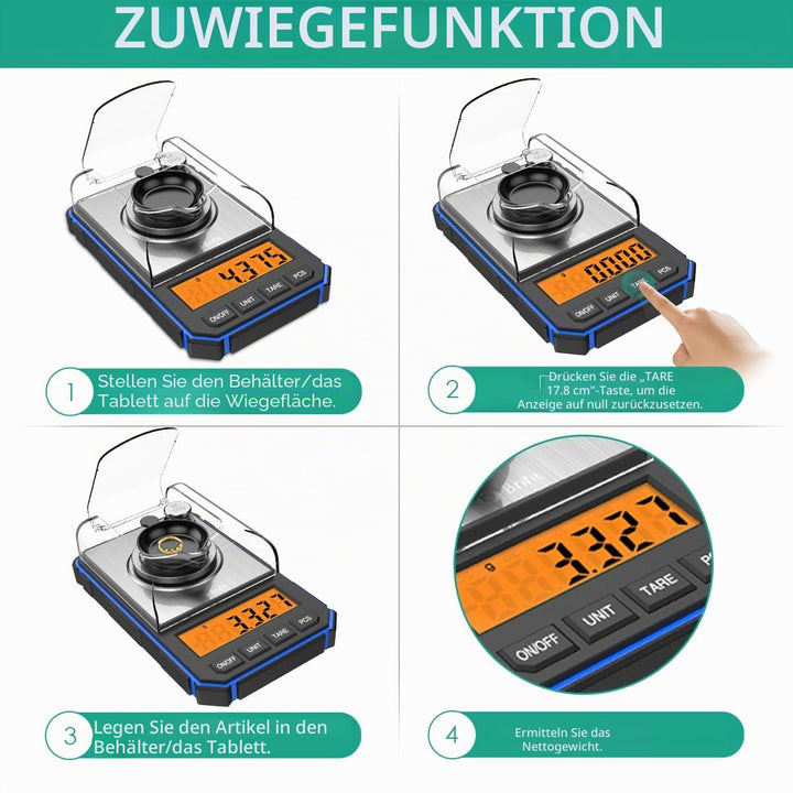 ORIA Feinwaage Präzisionswaage 50g/0,001g, Digitale Milligramm Waage mit LCD-Anzeige, Lab Digitale W