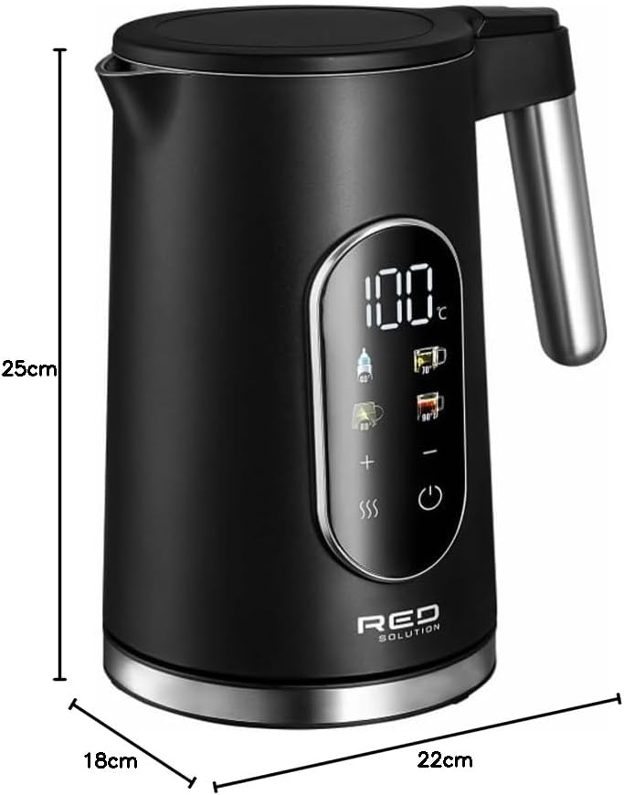 Edelstahl Wasserkocher 1,7L mit Temperatureinstellung (40-100°C) | 2000W Teekocher RED Colorsense A1