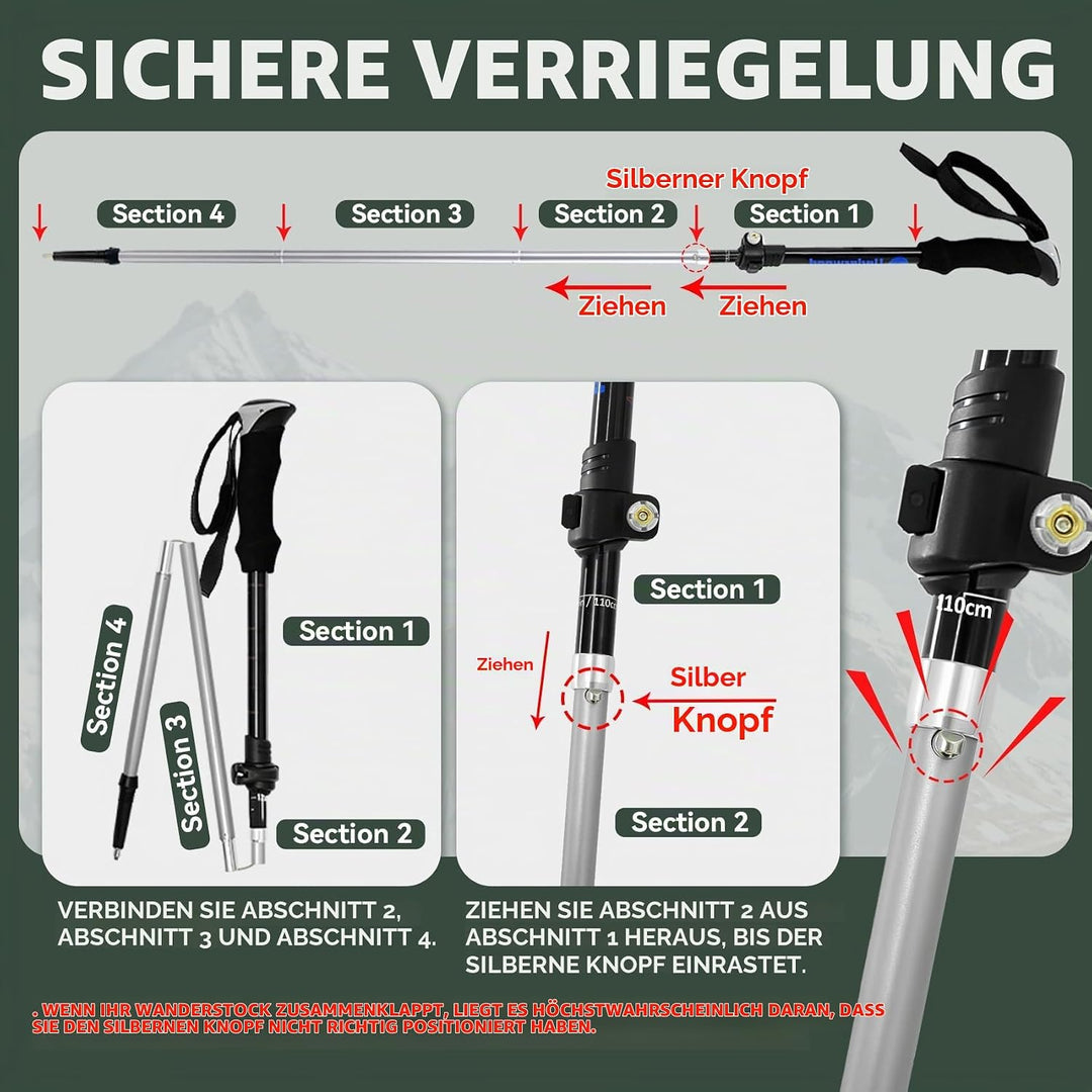 Wanderstöcke Faltbar, 2-Pakete Nordic Walking Stöcke für Damen und Herren, Trekkingstöcke Ausziehbar