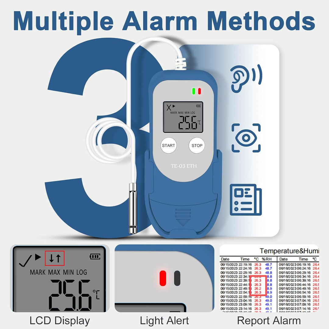 ThermElc TE-03 ETH Temperatur Luftfeuchtigkeit Logger hochpräziser digitaler Sonde, Genauigkeit bis