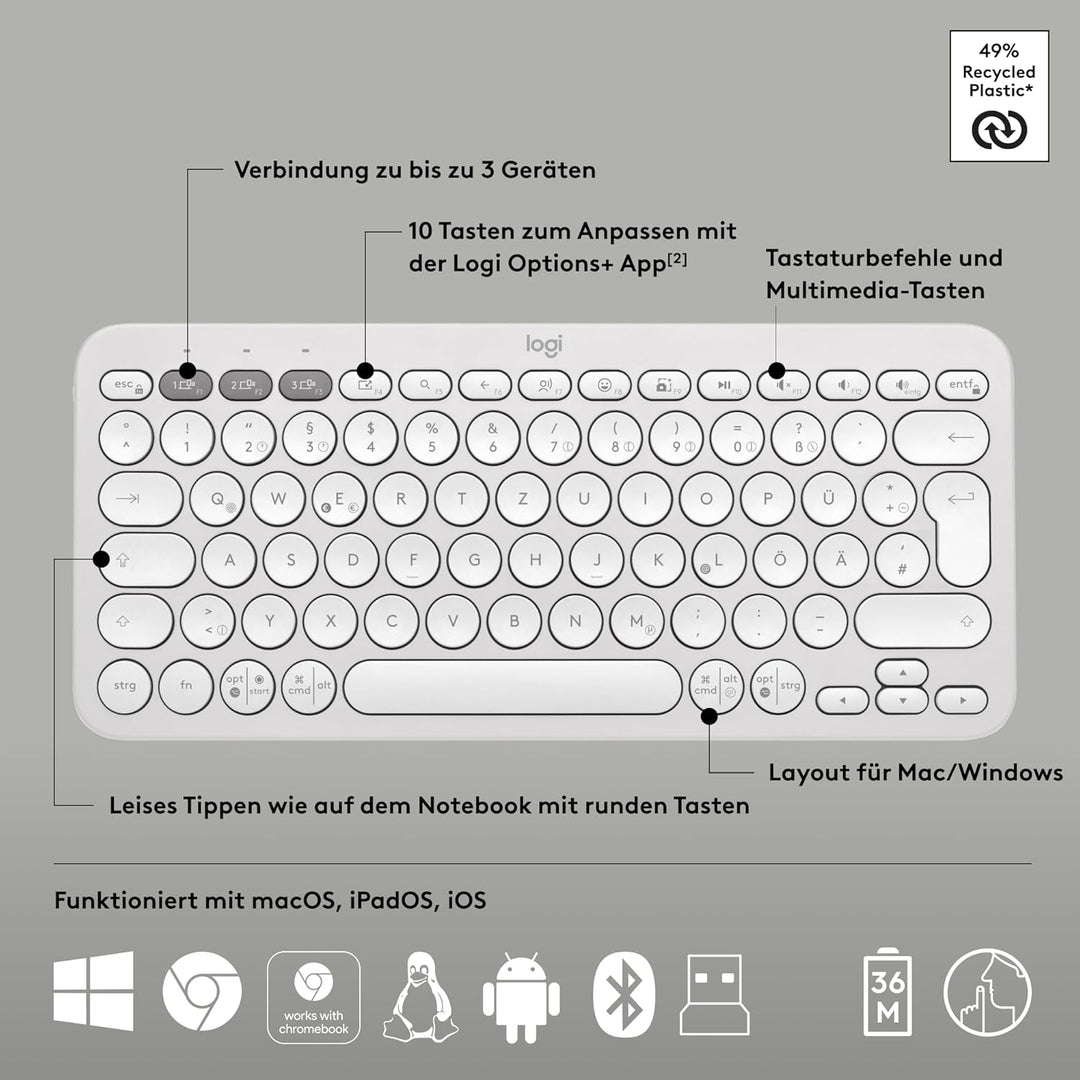 Logitech Pebble 2 Combo, kabellose Tastatur und Maus, leise und mobil, anpassbar, Logi Bolt, Bluetoo