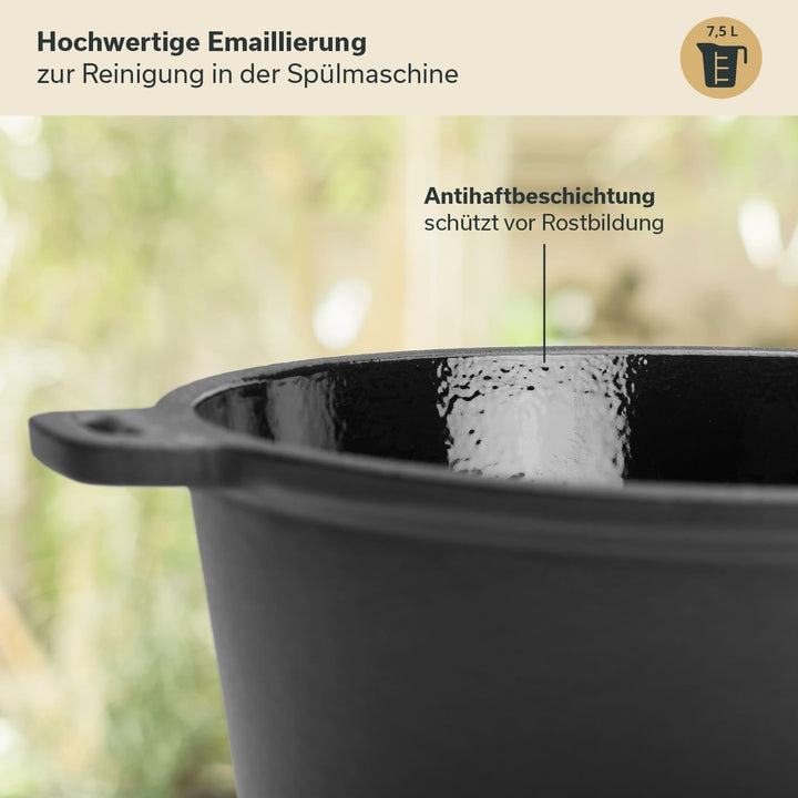 Skandika Dutch Oven der Sauerländer BBCrew 10,25 L | Gusseisen Topf mit Emaillierung inkl. Rezeptbuc