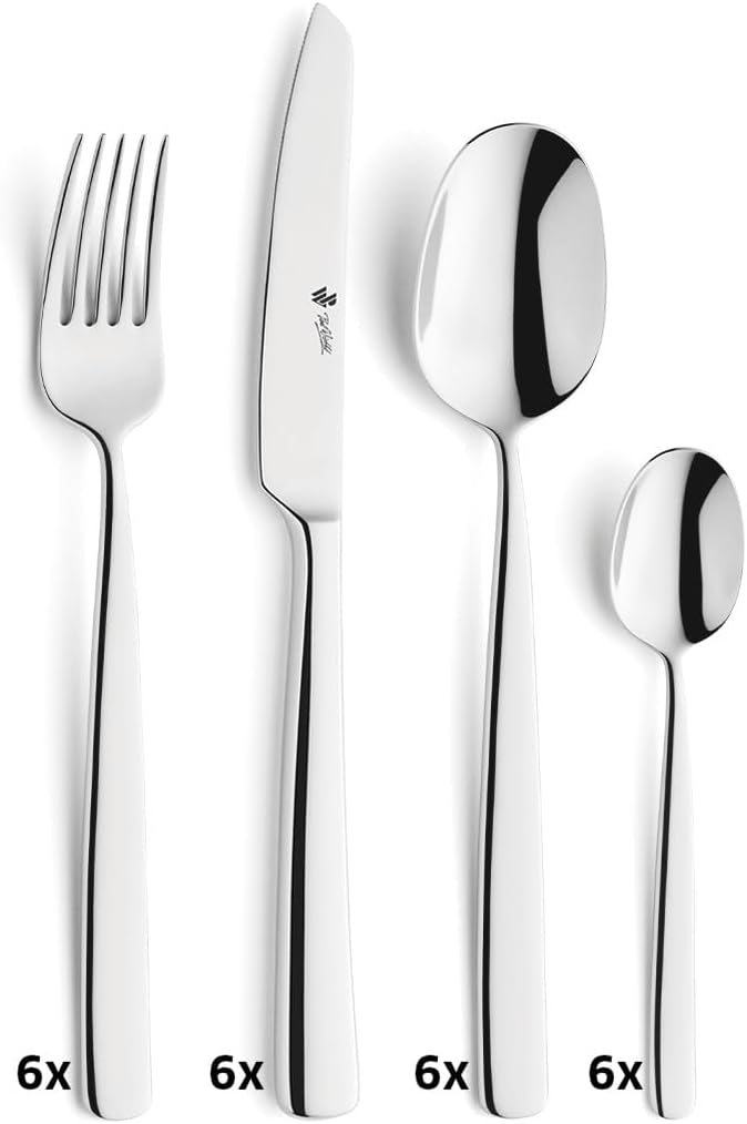 Paul Wirths COMO Besteck Set 6 Personen | 24-teilig | Klingenstahl 13/0, Edelstahl 18/10 | Spülmasch